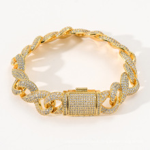 15mm 7" 8" copper brass gold silver iced out zircon cuban chain bracelet ,bling bling hip hop men women bracelet jewelry